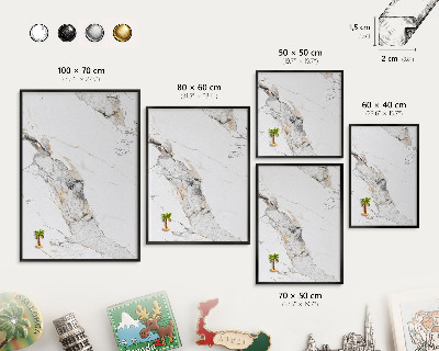 Metal wall board for magnets in a black frame Marble effect