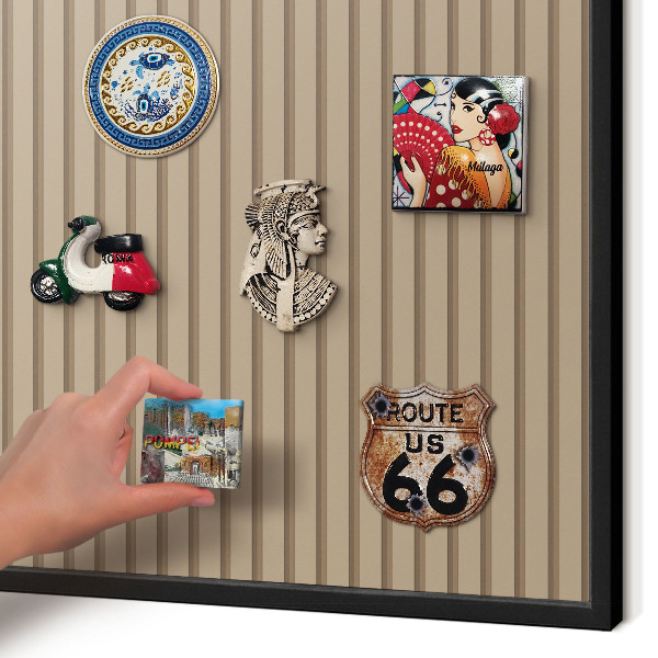 Metal wall board for magnets in a black frame Vertical stripes