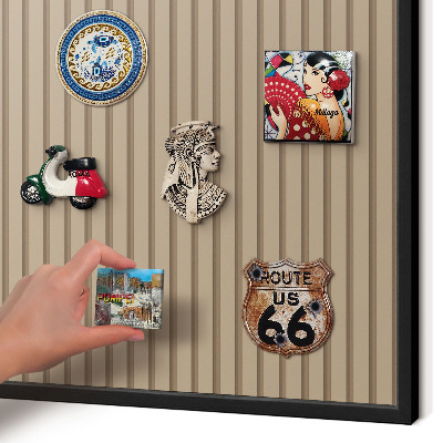 Metal wall board for magnets in a black frame Vertical stripes