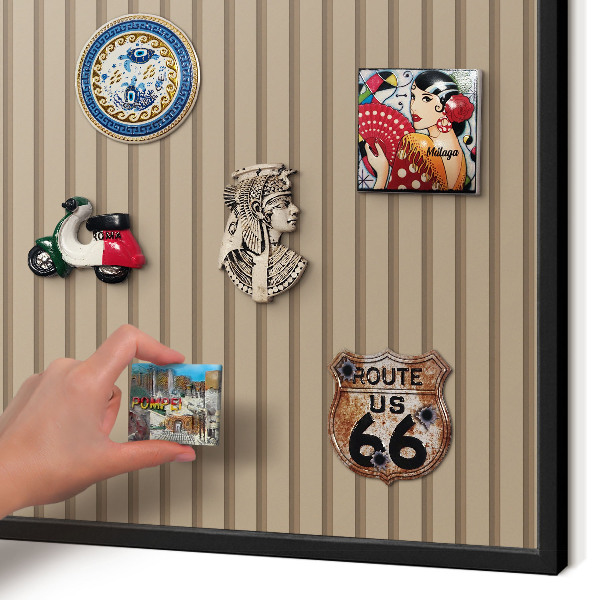 Metal wall board for magnets in a black frame Vertical stripes