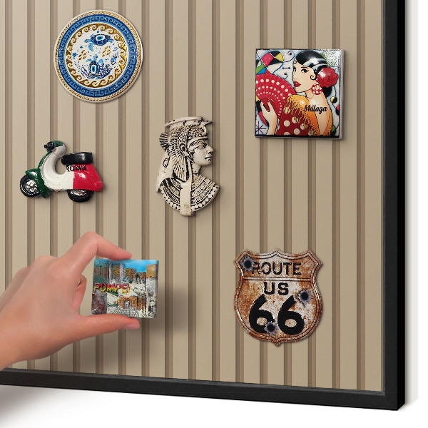 Metal wall board for magnets in a black frame Vertical stripes