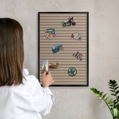 Metal wall board for magnets in a black frame Vertical stripes