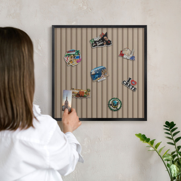 Metal wall board for magnets in a black frame Vertical stripes