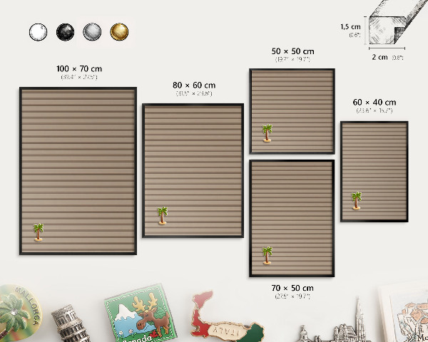 Metal wall board for magnets in a black frame Vertical stripes