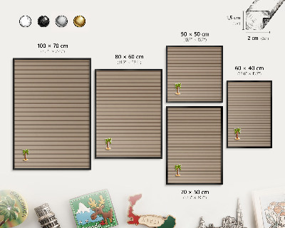 Metal wall board for magnets in a black frame Vertical stripes