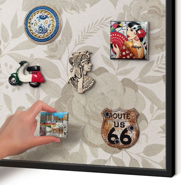 Metal wall board for magnets in a black frame Vintage flowers