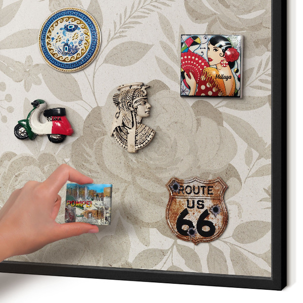 Metal wall board for magnets in a black frame Vintage flowers