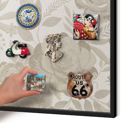 Metal wall board for magnets in a black frame Vintage flowers