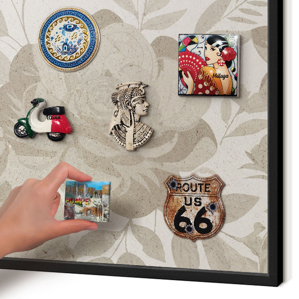 Metal wall board for magnets in a black frame Vintage flowers