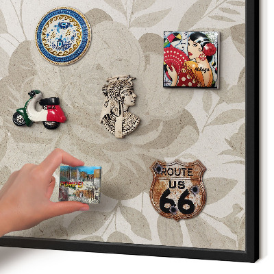 Metal wall board for magnets in a black frame Vintage flowers