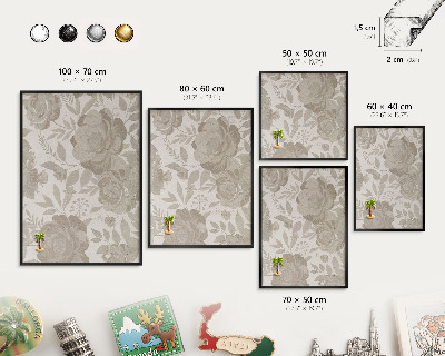Metal wall board for magnets in a black frame Vintage flowers