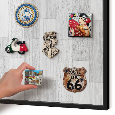 Vacation magnet board with a black frame Wooden texture