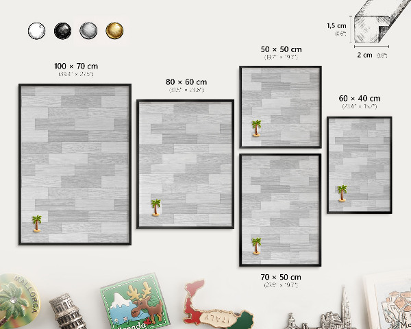 Vacation magnet board with a black frame Wooden texture