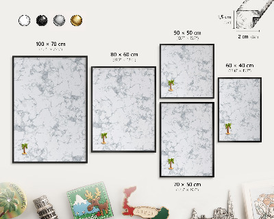 Metal wall board for magnets in a black frame Marble aesthetics
