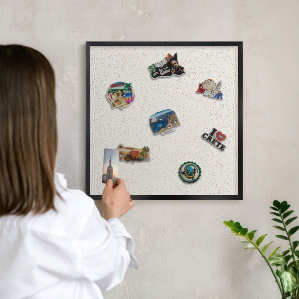 Vacation magnet board with a black frame Tiny dots