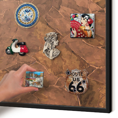 Metal wall board for magnets in a black frame Stone structure