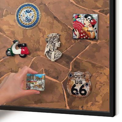 Metal wall board for magnets in a black frame Stone structure