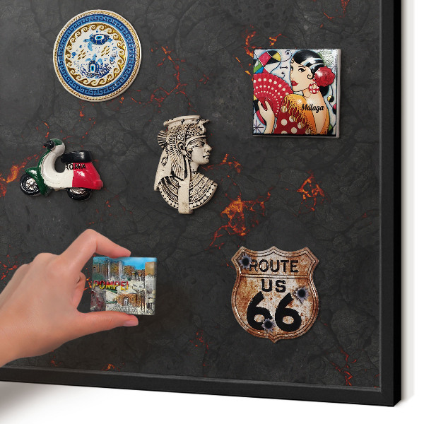 Vacation magnet board with a black frame Volcanic lava