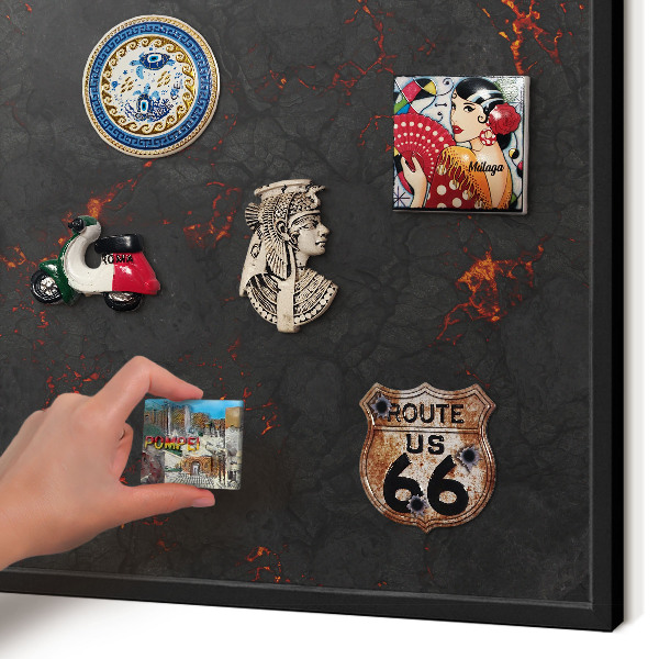 Vacation magnet board with a black frame Volcanic lava