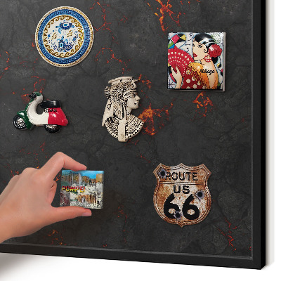 Vacation magnet board with a black frame Volcanic lava