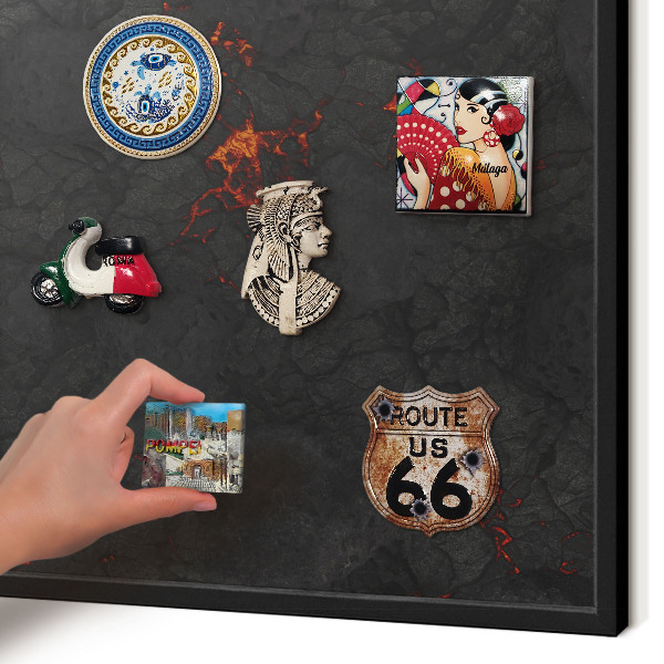 Vacation magnet board with a black frame Volcanic lava