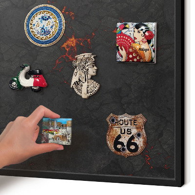Vacation magnet board with a black frame Volcanic lava
