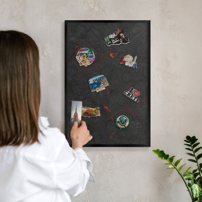 Vacation magnet board with a black frame Volcanic lava
