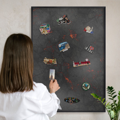 Vacation magnet board with a black frame Volcanic lava
