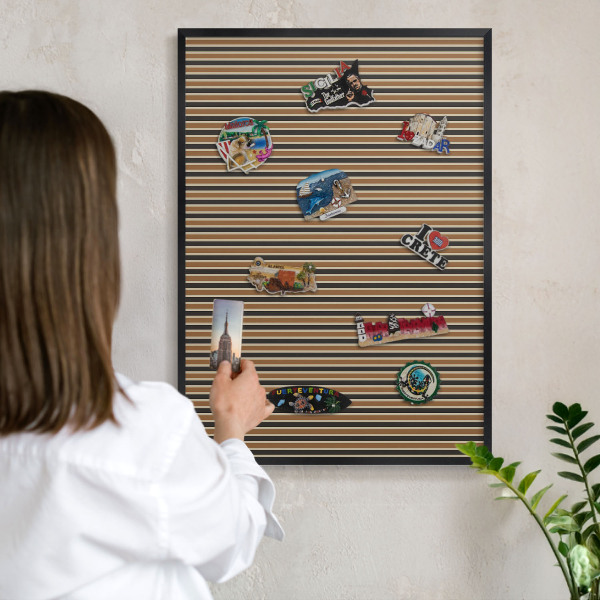 Metal wall board for magnets in a black frame Geometric pattern