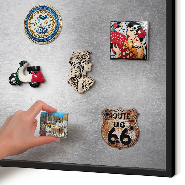 Vacation magnet board with a black frame Metallic surface