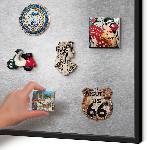 Vacation magnet board with a black frame Metallic surface