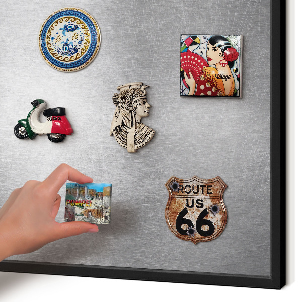 Vacation magnet board with a black frame Metallic surface