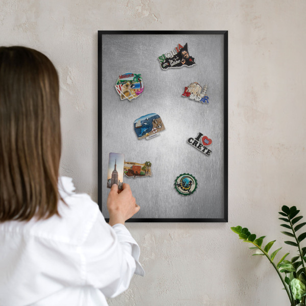 Vacation magnet board with a black frame Metallic surface