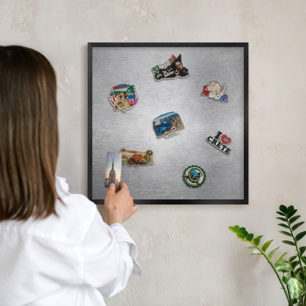 Vacation magnet board with a black frame Metallic surface