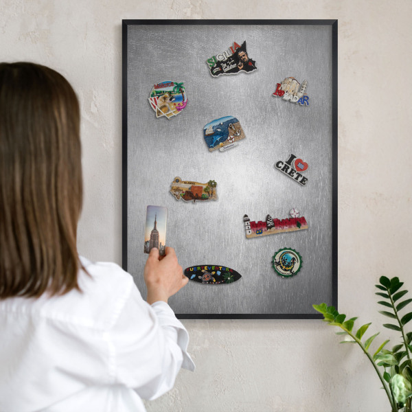 Vacation magnet board with a black frame Metallic surface