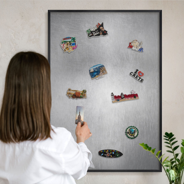 Vacation magnet board with a black frame Metallic surface