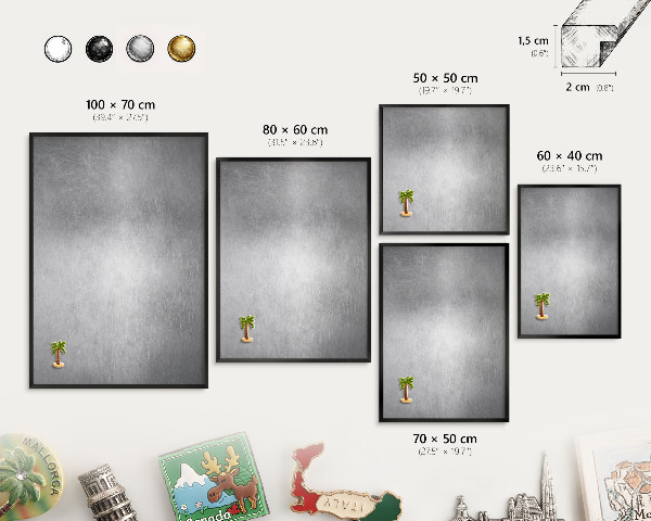 Vacation magnet board with a black frame Metallic surface