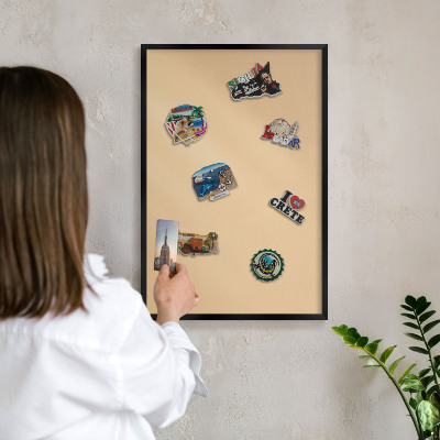 Metal wall board for magnets in a black frame Creamy Harmony