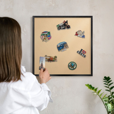 Metal wall board for magnets in a black frame Creamy Harmony