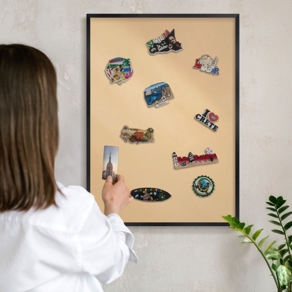 Metal wall board for magnets in a black frame Creamy Harmony