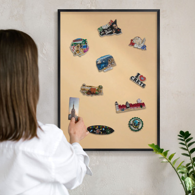 Metal wall board for magnets in a black frame Creamy Harmony