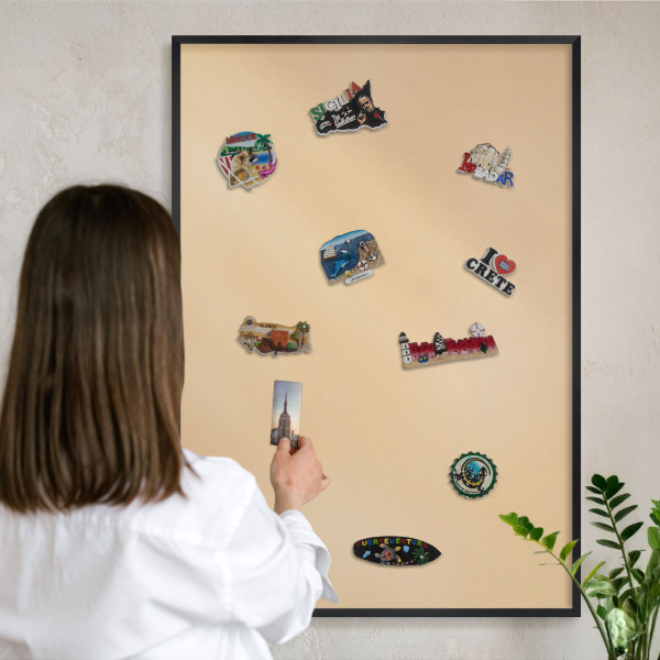 Metal wall board for magnets in a black frame Creamy Harmony