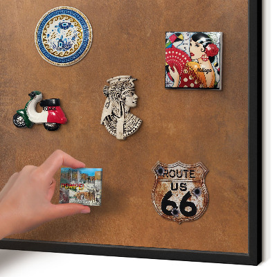 Metal wall board for magnets in a black frame Brown texture