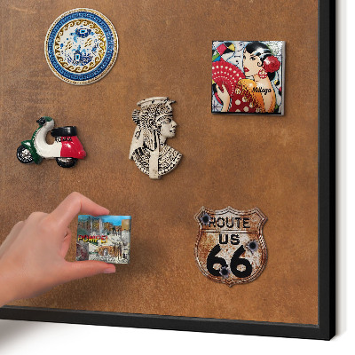 Metal wall board for magnets in a black frame Brown texture