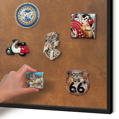 Metal wall board for magnets in a black frame Brown texture