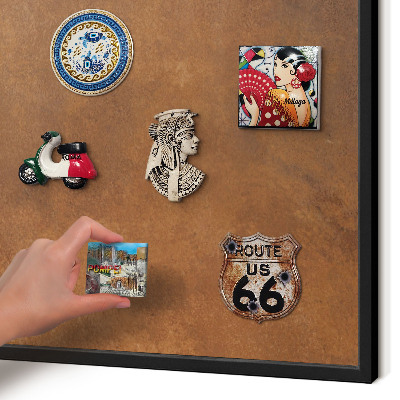 Metal wall board for magnets in a black frame Brown texture