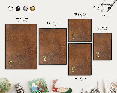 Metal wall board for magnets in a black frame Brown texture