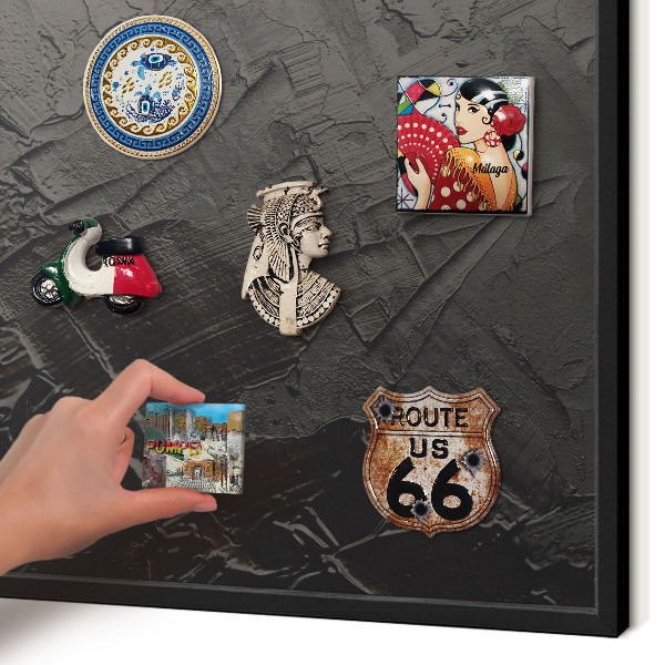 Vacation magnet board with a black frame Textured black