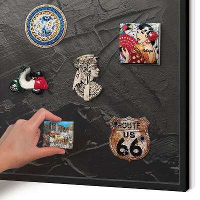 Vacation magnet board with a black frame Textured black