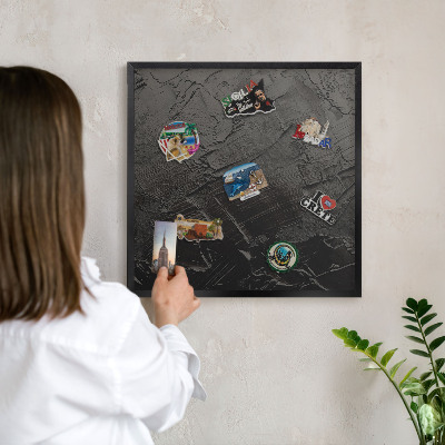 Vacation magnet board with a black frame Textured black